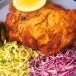 Turkey Schnitzel with Spaetzle and Celery Root Slaw