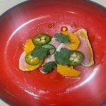 Citrus cured albacore tuna with white soy Yuzu with jalapenos and cilantro